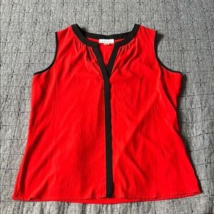 Calvin Klein Red Sleeveless Blouse with Black Trim